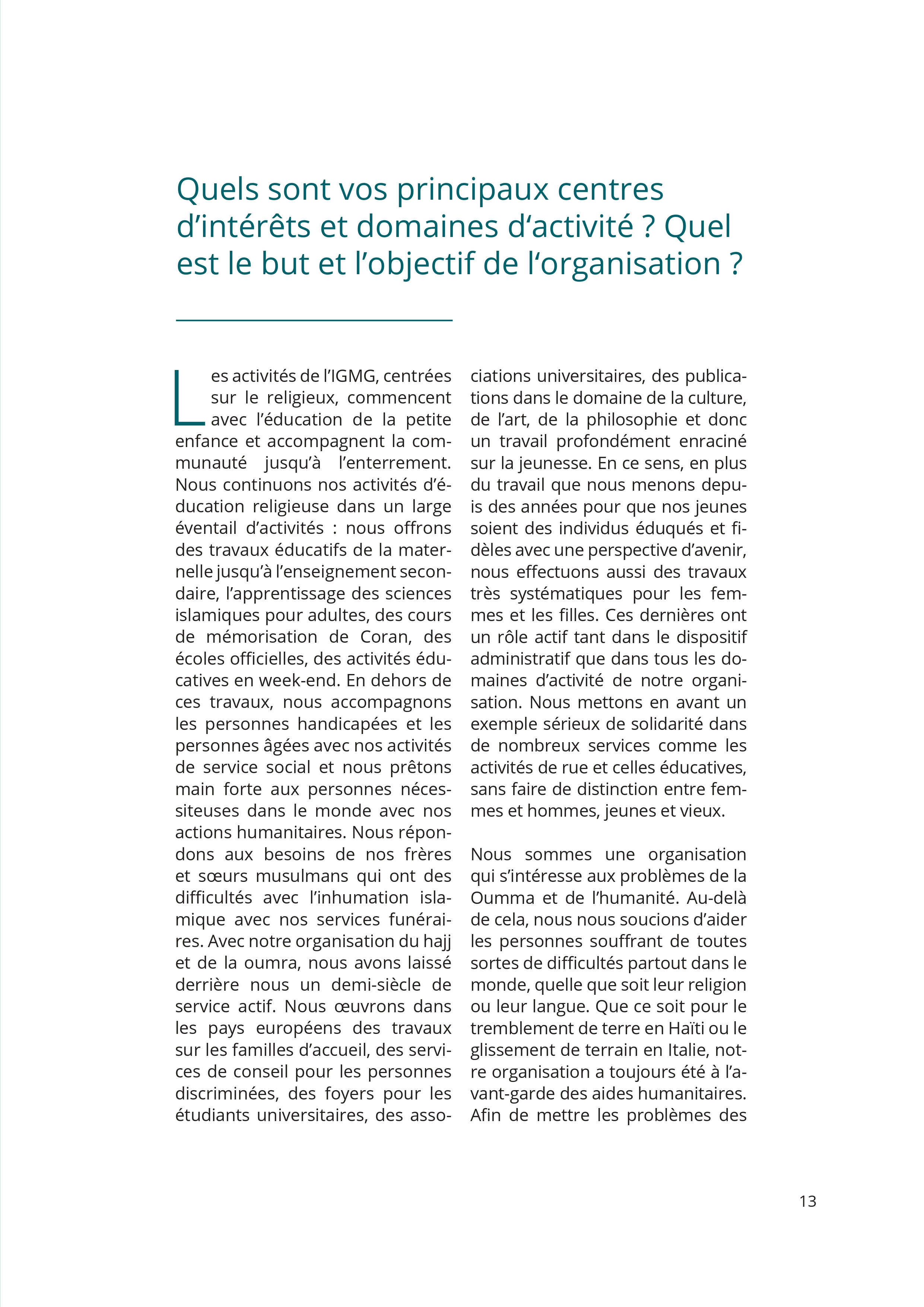 Le Passé et le Présent de l'IGMG/CIMG